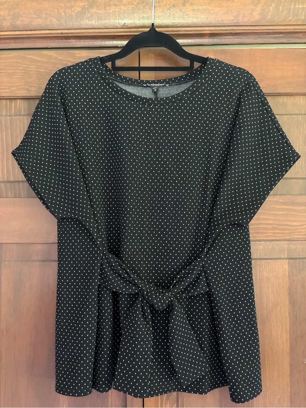 Express Black Polka Dot Tie-Front Blouse